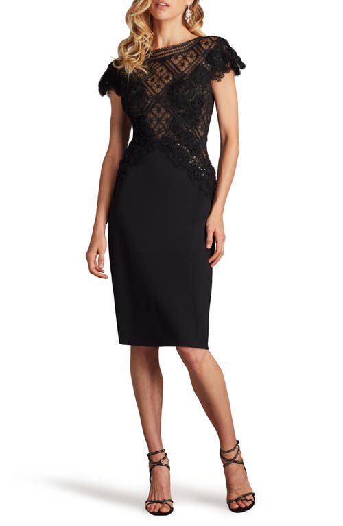 Tadashi Shoji Sequin Floral Embroidered Detail Sheath Cocktail Dress In Black