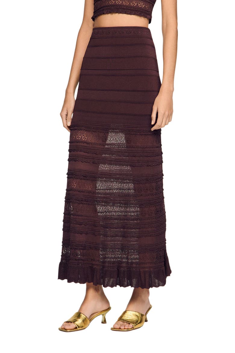 Pointelle knit maxi skirt, Alternate, color, Brown