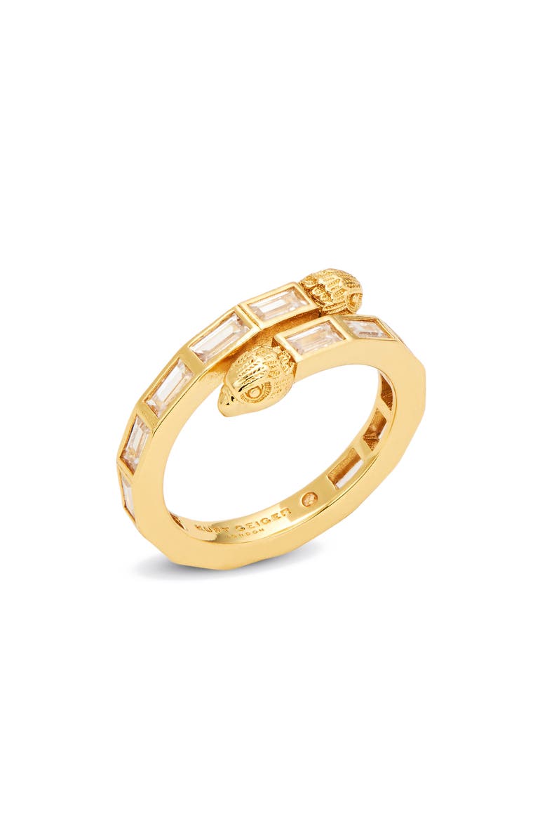 Kurt Geiger London Baguette Crystal Bypass Band Ring, Alternate, color, Gold/ Crystal