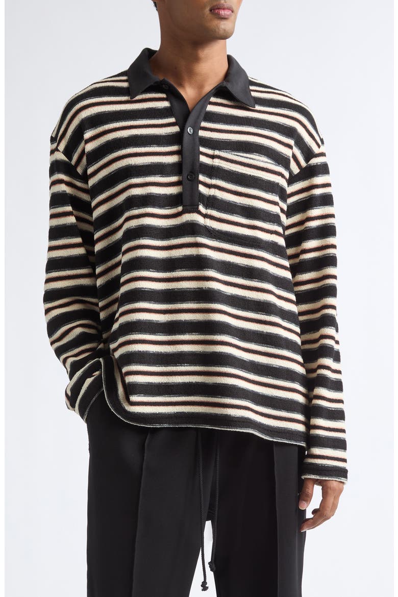 Striped Long Sleeve Polo, Main, color, BLACK