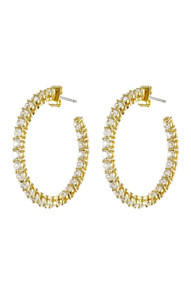 CZ by Kenneth Jay Lane Round CZ Inside-Out Hoop Earrings, Main, color, Gold