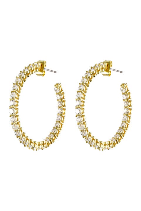 Round CZ Inside-Out Hoop Earrings