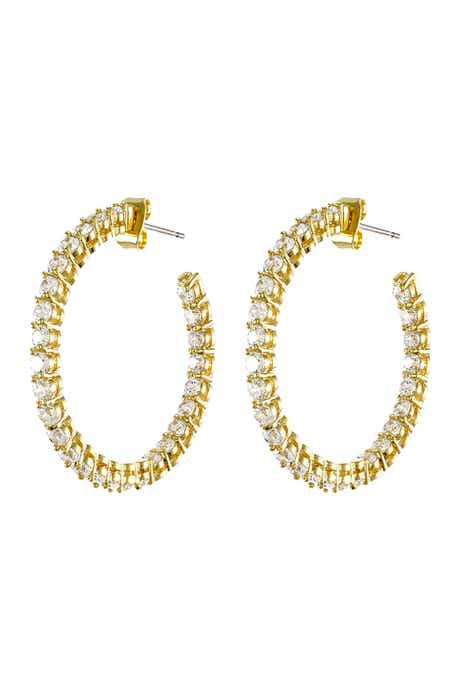 CZ by Kenneth Jay Lane Round CZ Inside-Out Hoop Earrings
