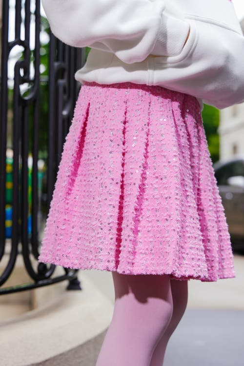 Lola + The Boys Denim Sparkle Pleated Skirt In Pink