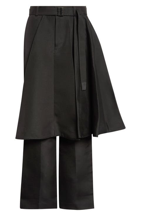 Belted Double-Faced Silk & Cotton Skirted Pants