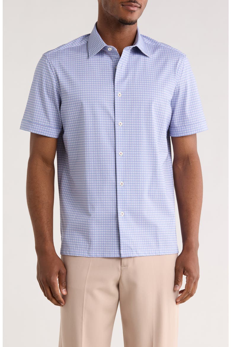 Print Short Sleeve Button-Up Shirt, Main, color, LAVENDER