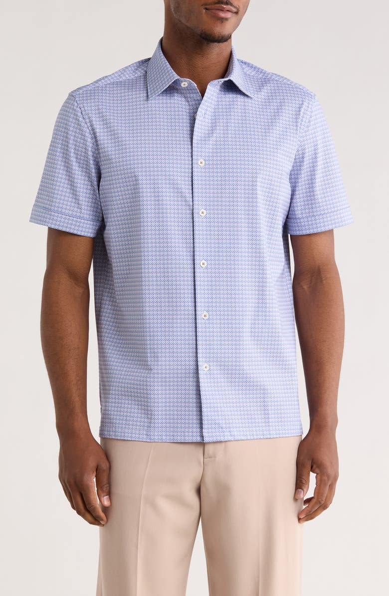Bugatchi Print Short Sleeve Button-Up Shirt, Main, color, Lavender