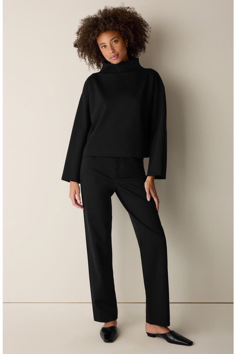 Boxy Funnel Neck Top, Alternate, color, BLACK
