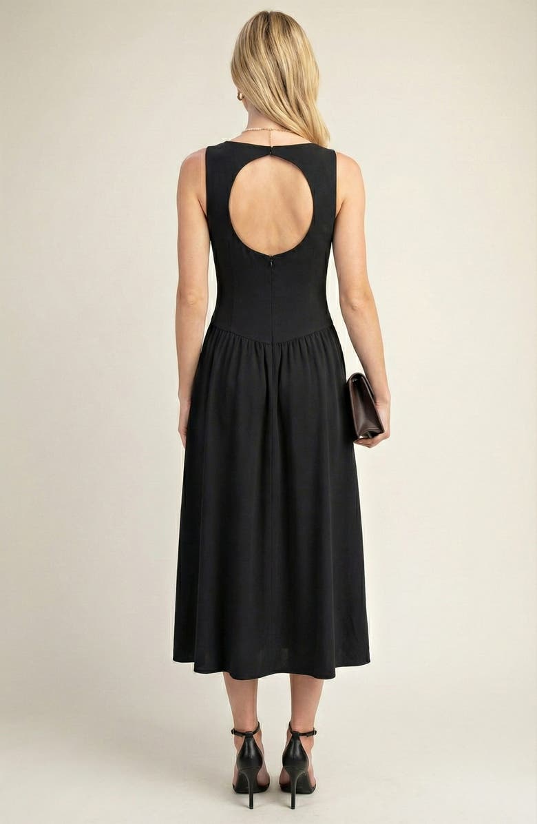 Modenaire Sleeveless Fit-and-Flare Midi Dress with Gathered Skirt Detail, Alternate, color, Black