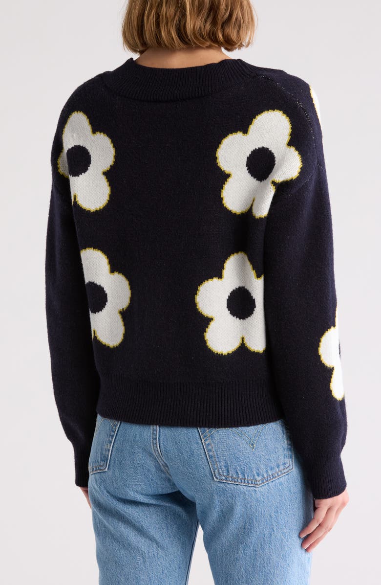 INDUSTRY REPUBLIC CLOTHING Floral Jacquard Cardigan, Alternate, color, Navy White Citron