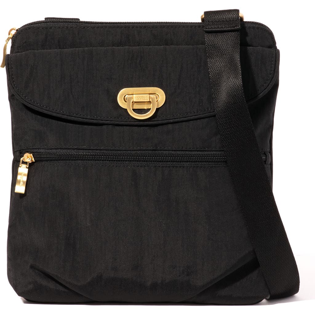 Baggallini Coastal Flip Lock Slim Crossbody In Black W/gold Hardware