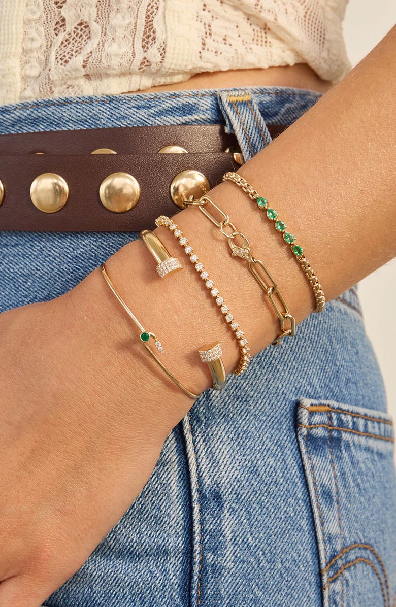 Zoë Chicco Emerald Pear Box Chain Bracelet, Alternate, color, 14K Yellow Gold