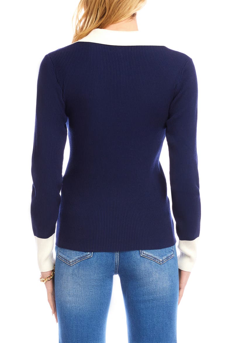 Contrast Rib Polo Sweater, Alternate, color, NAVY W/ CREAM