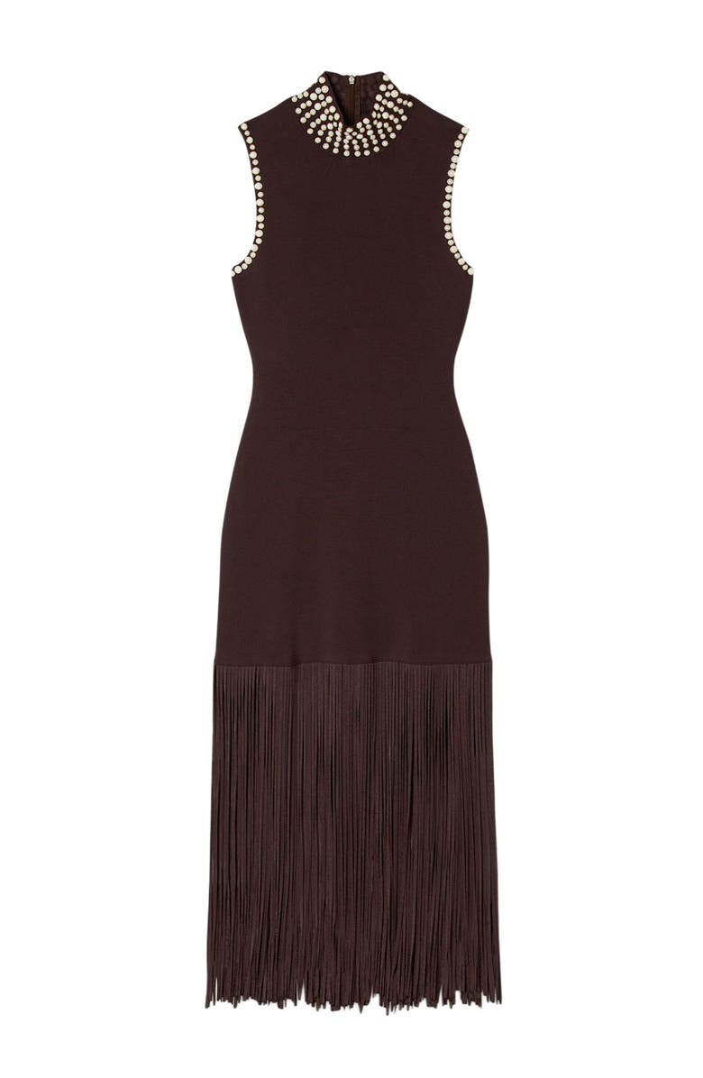 SANDRO Fringed knit midi dress, Alternate, color, Brown