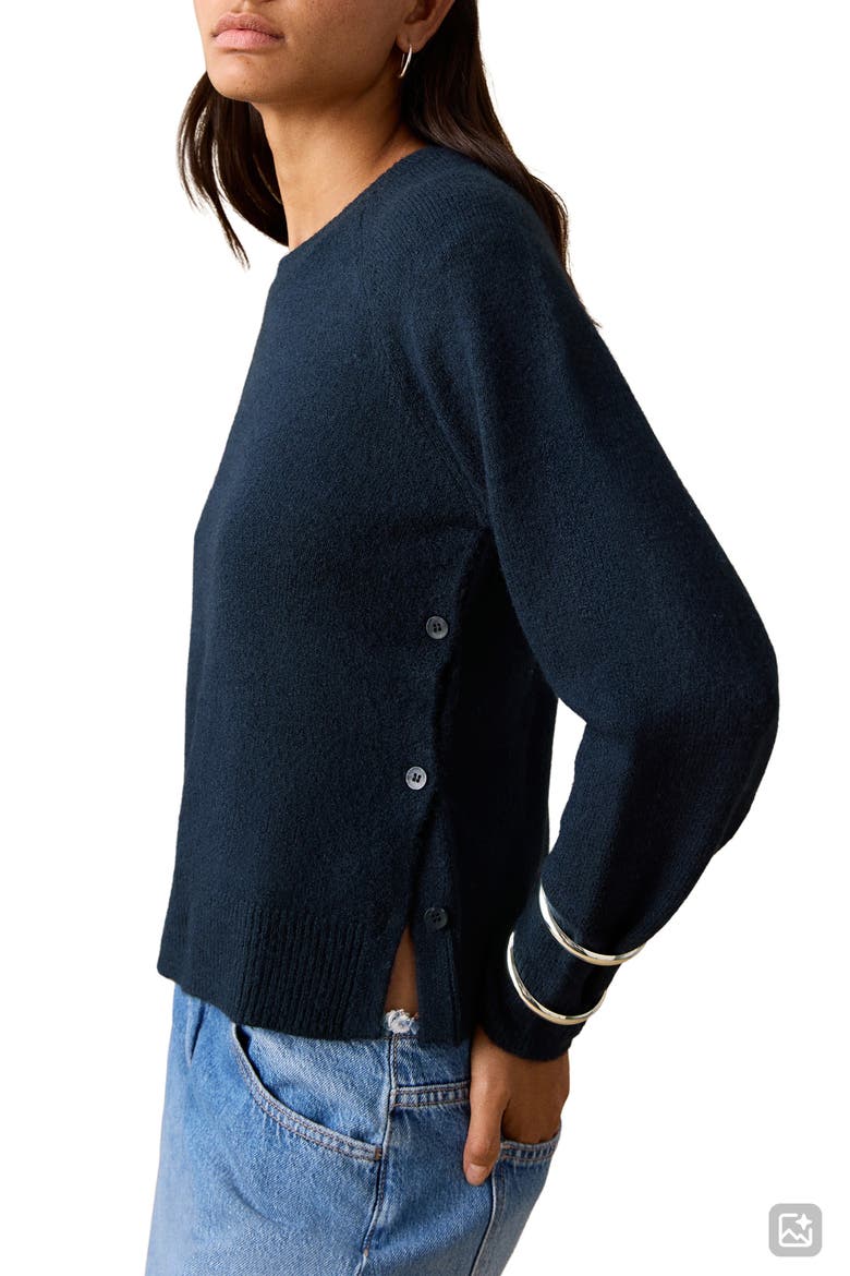 Button Detail Crop Sweater, Alternate, color, NAVY