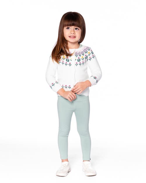 Deux Par Deux Jacquard Knit Cardigan With Floral In White