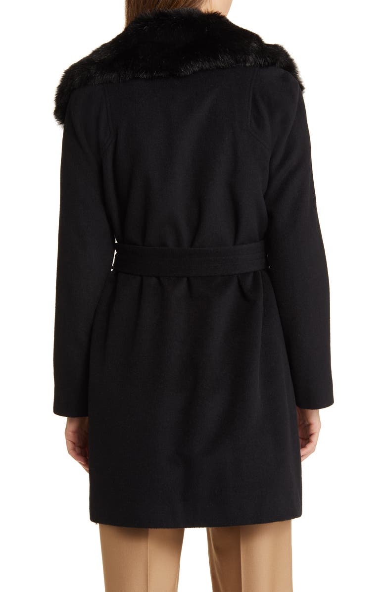 Via Spiga Belted Wool Blend Wrap Coat with Faux Fur Collar, Alternate, color, 