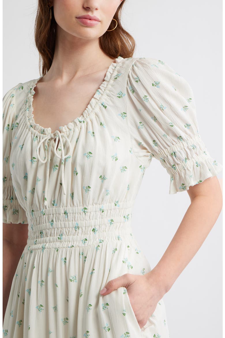 Smock Waist Ruffle Trim Tiered Maxi Dress, Alternate, color, IVORY- BLUE GARDEN DITSY