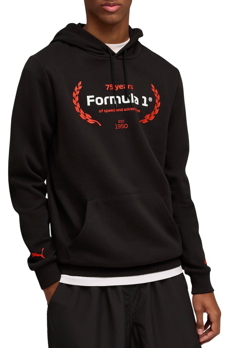PUMA Formula 1<sup>®</sup> Essential Logo Graphic Hoodie, Main, color, Puma Black