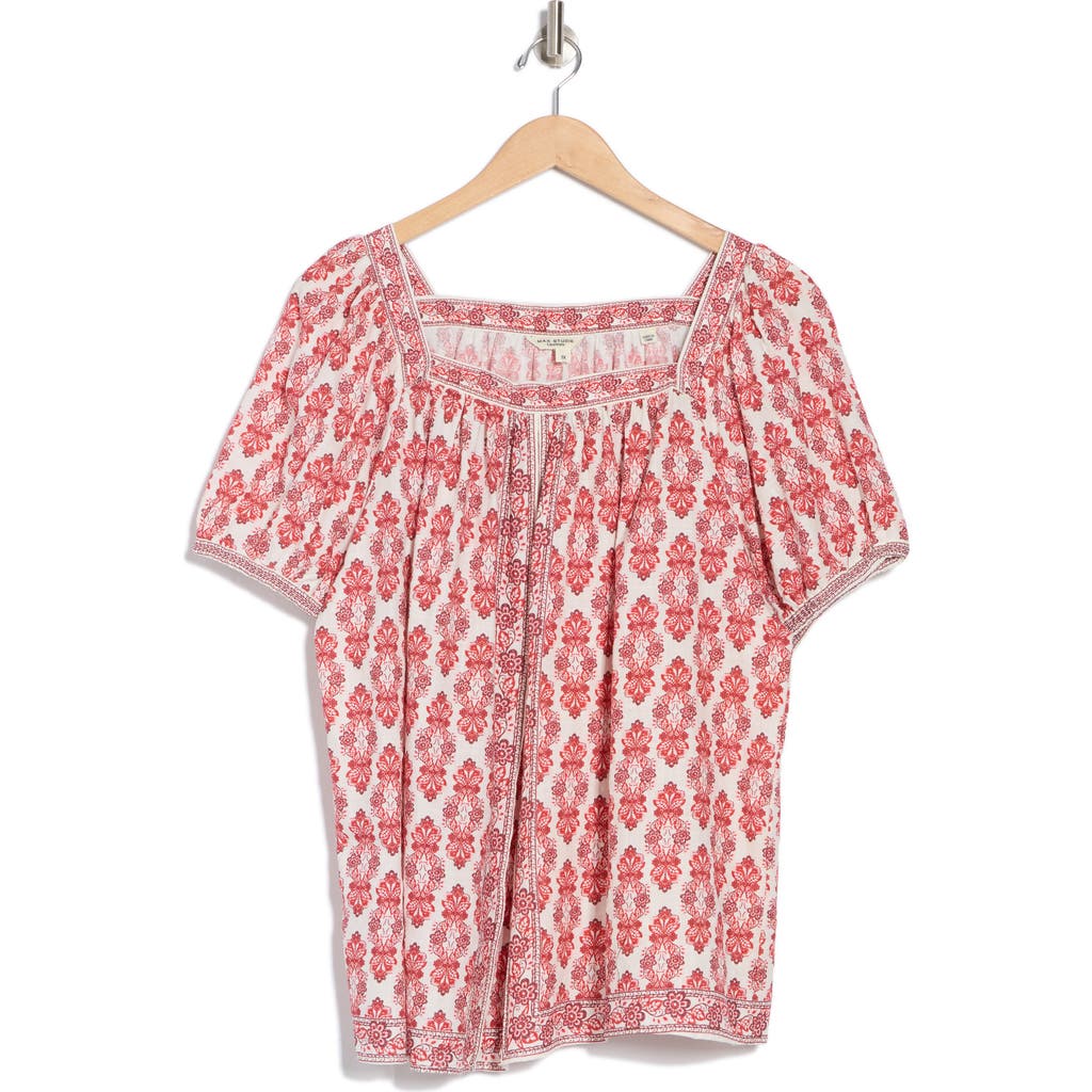 MAX STUDIO MAX STUDIO SQUARE NECK PUFF SLEEVE COTTON BLEND TOP