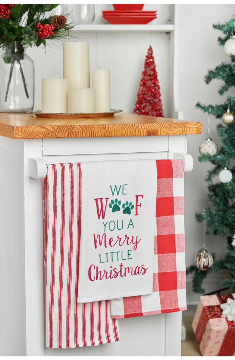 C&F Home Merry Woofmas Embroidered Flour Sack Kitchen Towel Set of 2, Alternate, color, White
