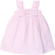 RuffleButts Bow Front Seersucker Pinafore Dress