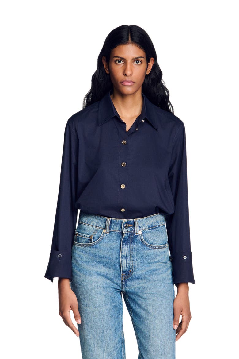 Cotton shirt with wide cuffs, Alternate, color, Navy blue