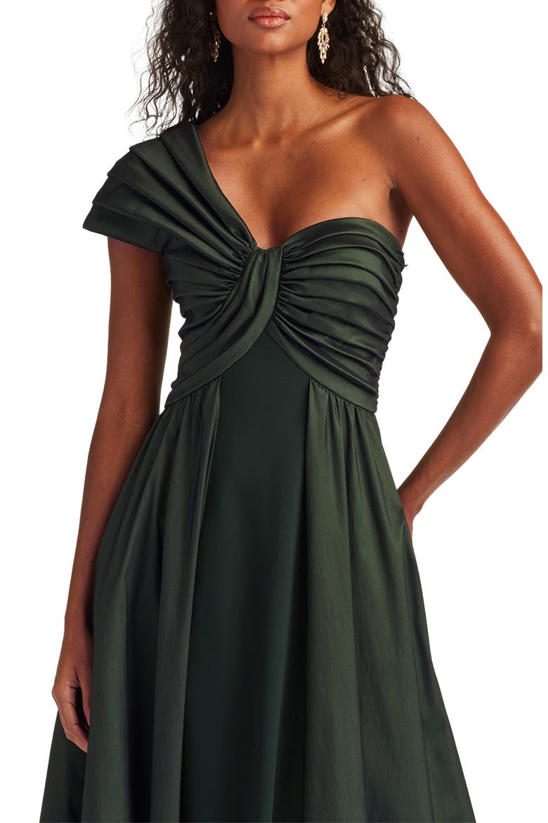 One-Shoulder Taffeta Gown, Alternate, color, DARK FOREST