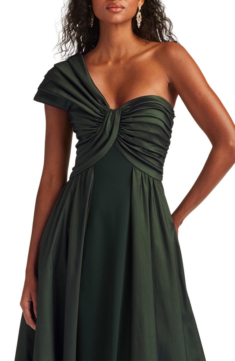Tadashi Shoji One-Shoulder Taffeta Gown, Alternate, color, Dark Forest