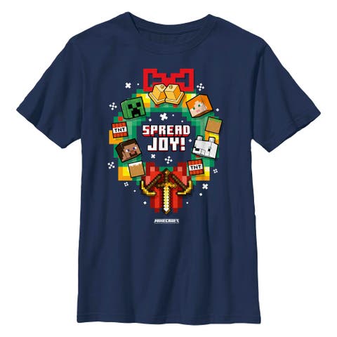 Boy's Minecraft Wreath Spread Joy  Graphic T-Shirt