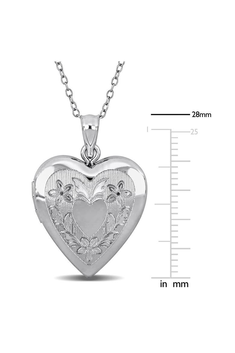 Floral Engraved Heart Locket Pendant Necklace, Alternate, color, SILVER