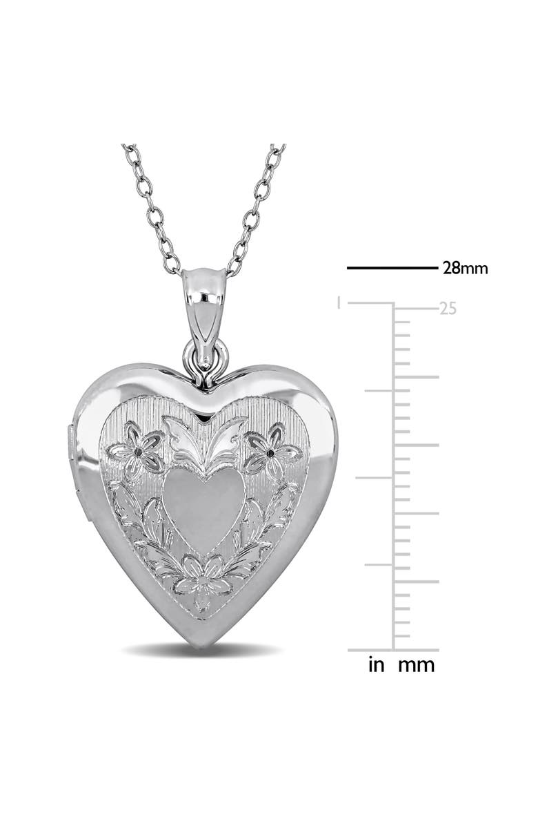 DELMAR Floral Engraved Heart Locket Pendant Necklace, Alternate, color, Silver