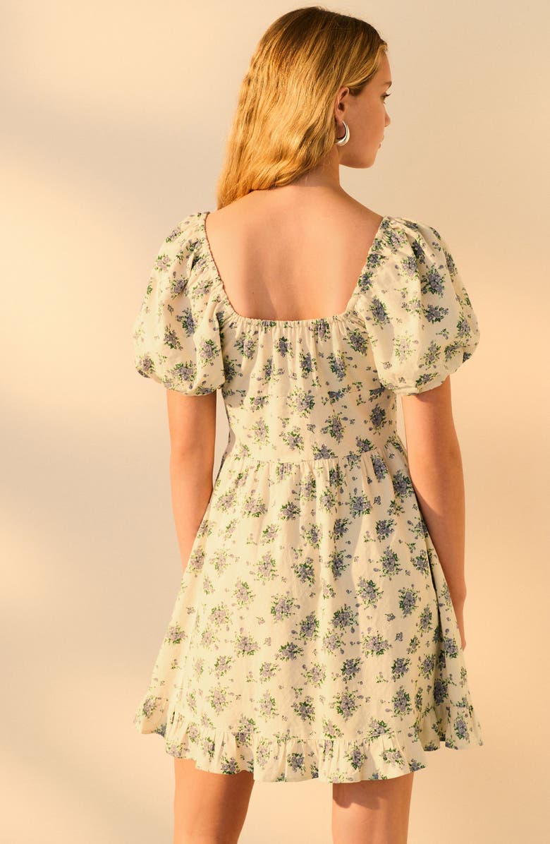 NEXT Floral Puff Sleeve Mini Sundress, Alternate, color, Neutral