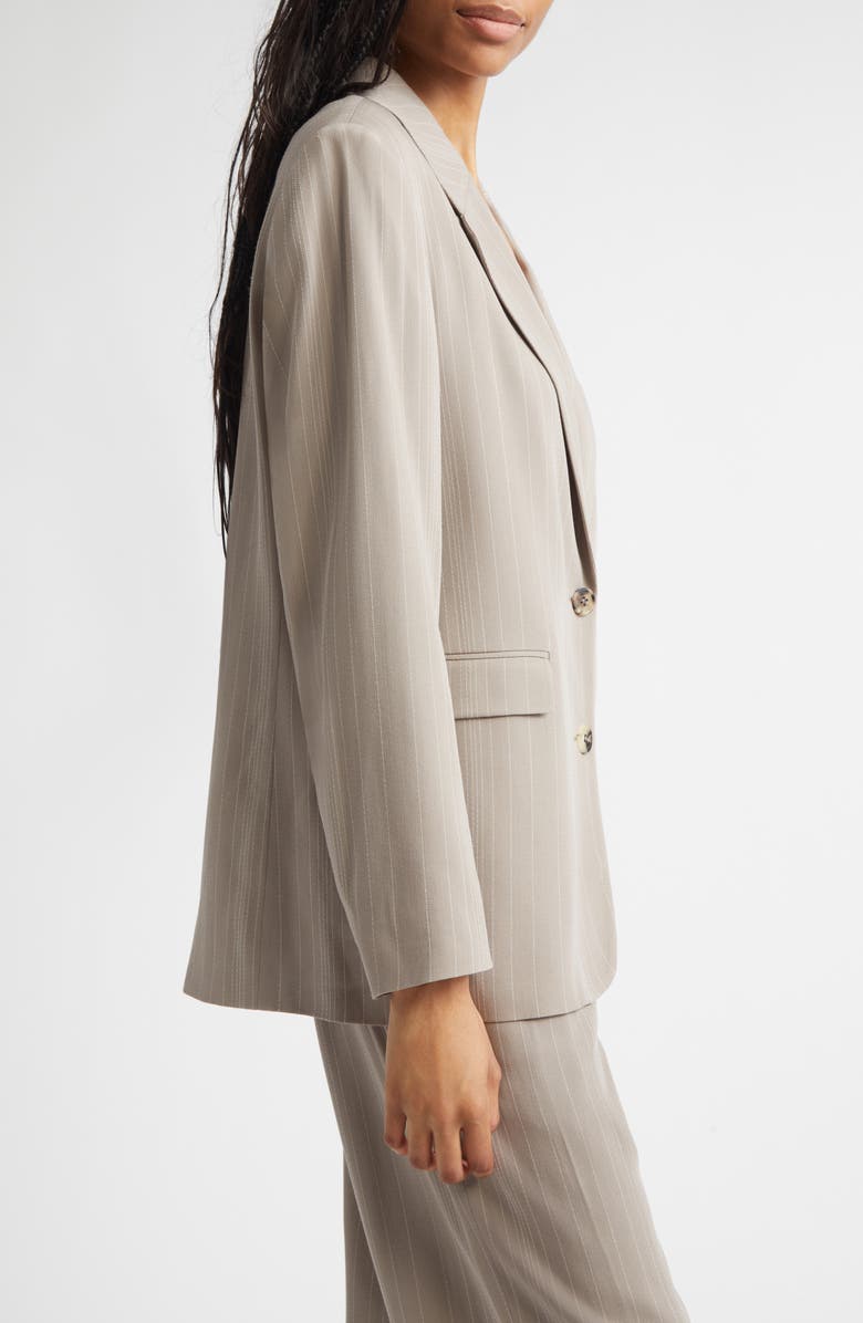 Golden Goose Journey Pinstripe Wool Blend Blazer with Lapel Pin, Alternate, color, Roasted Cashew