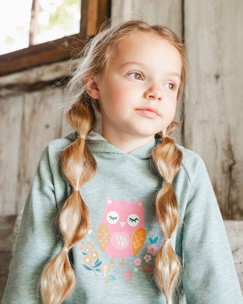 Deux Par Deux Hooded Tunic With Owl In Green