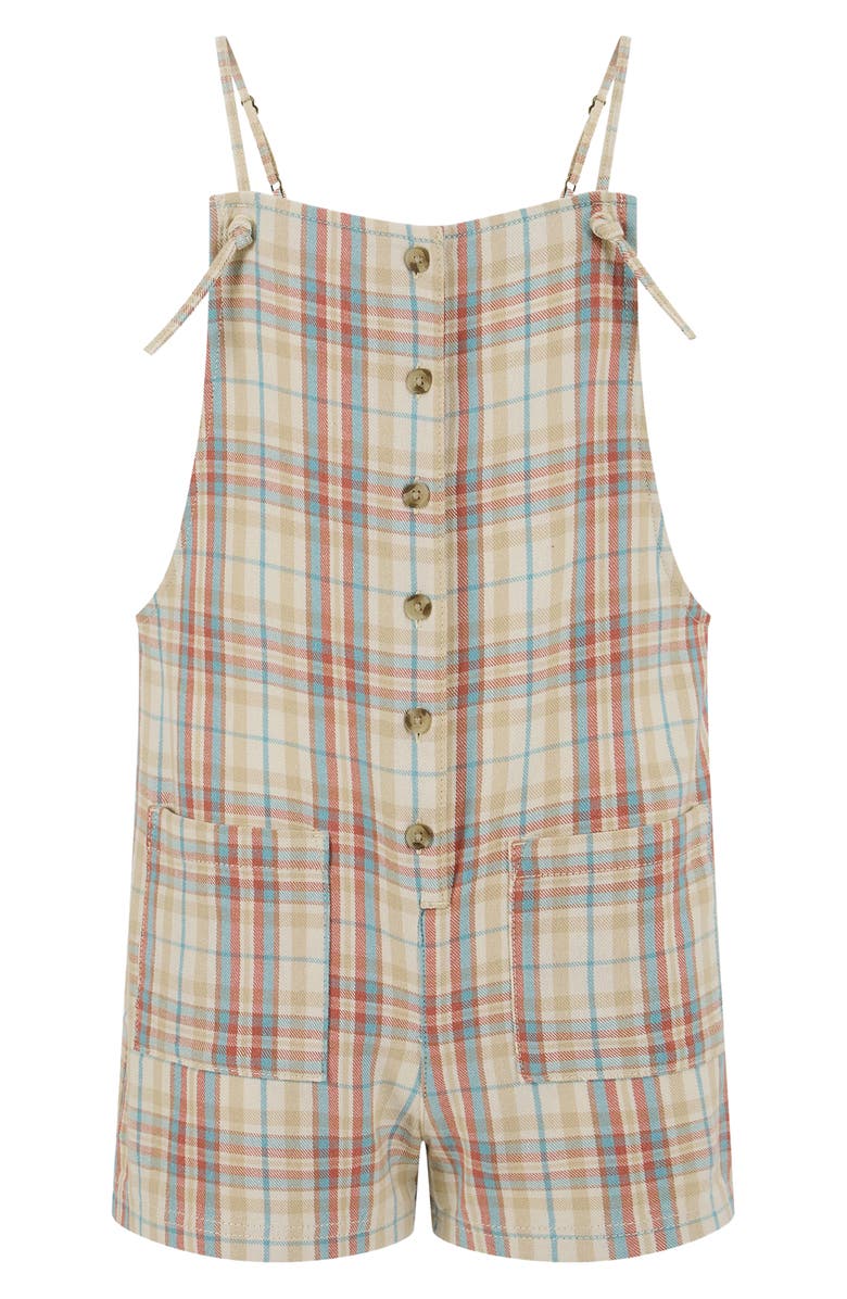 Billabong Kids' Wave Watch Jr. Plaid Cotton Blend Romper, Main, color, Whitecap