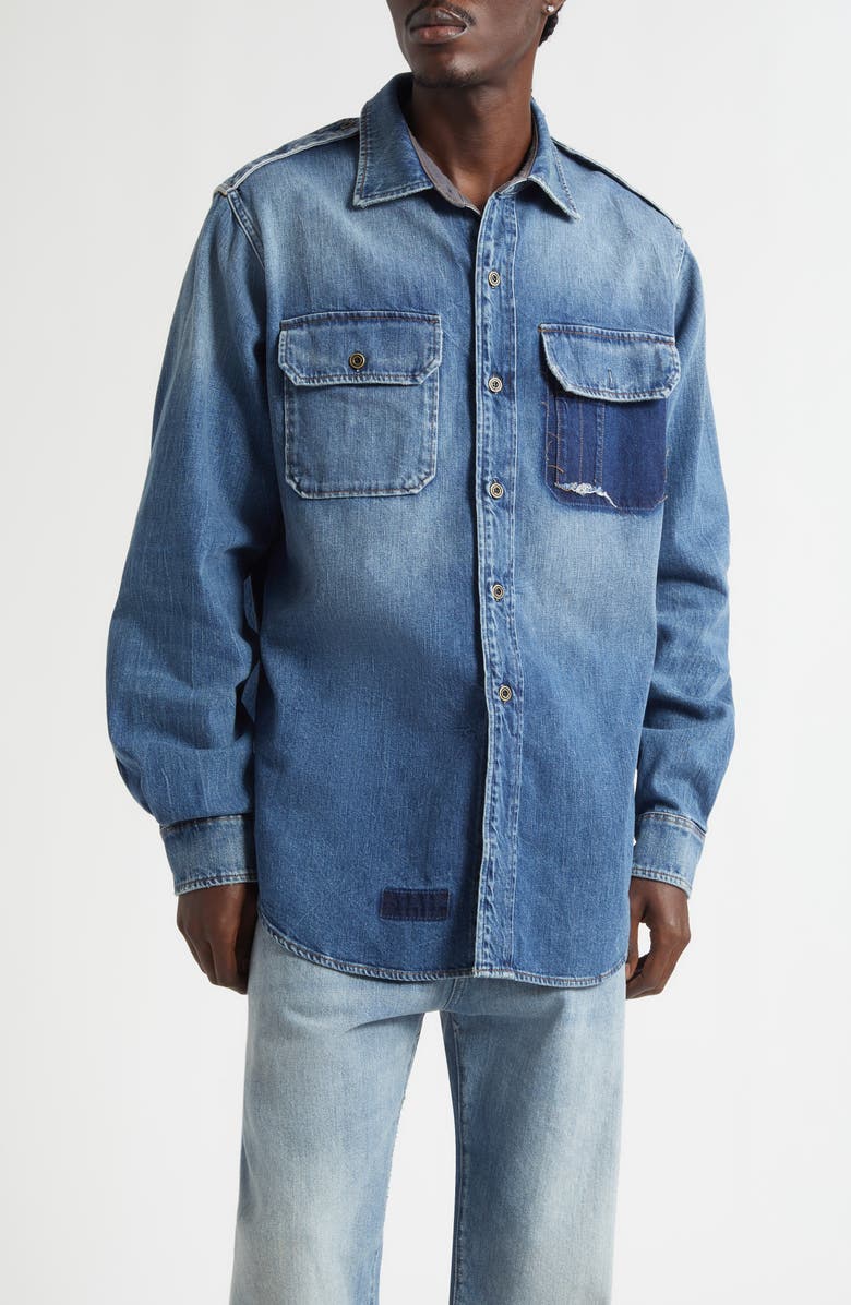 Maison Margiela Long Sleeve Denim Button-Up Shirt, Main, color, Vintage Medium Blue