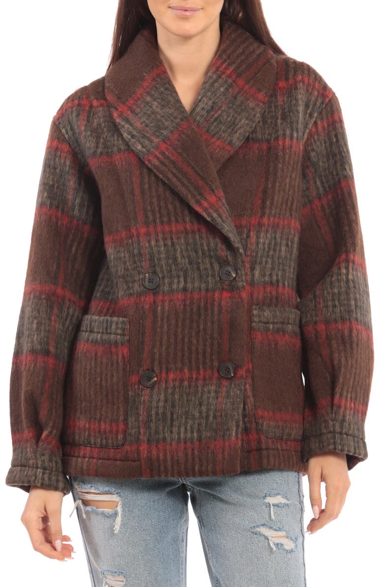 Avec Les Filles Plaid Shawl Collar Double Breasted Jacket, Alternate, color, 