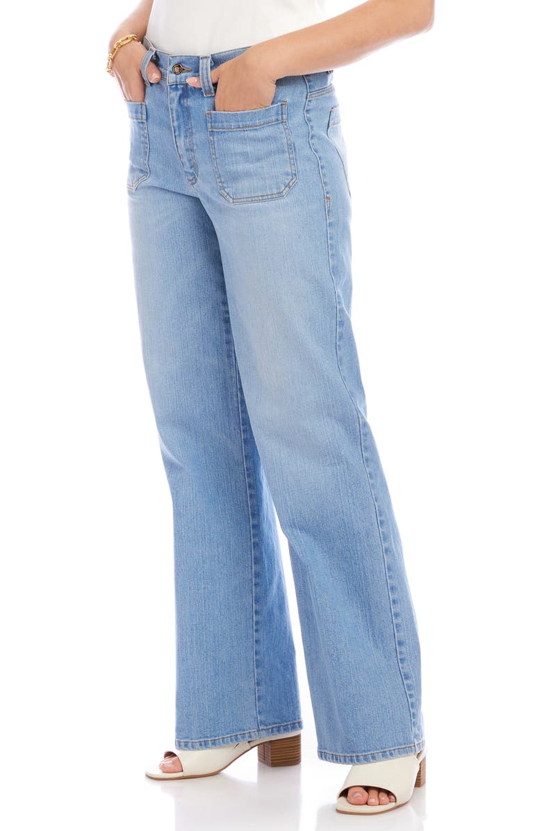 Karen Kane Lauren Patch Pocket High Waist Wide Leg Jeans, Alternate, color, Light Blue