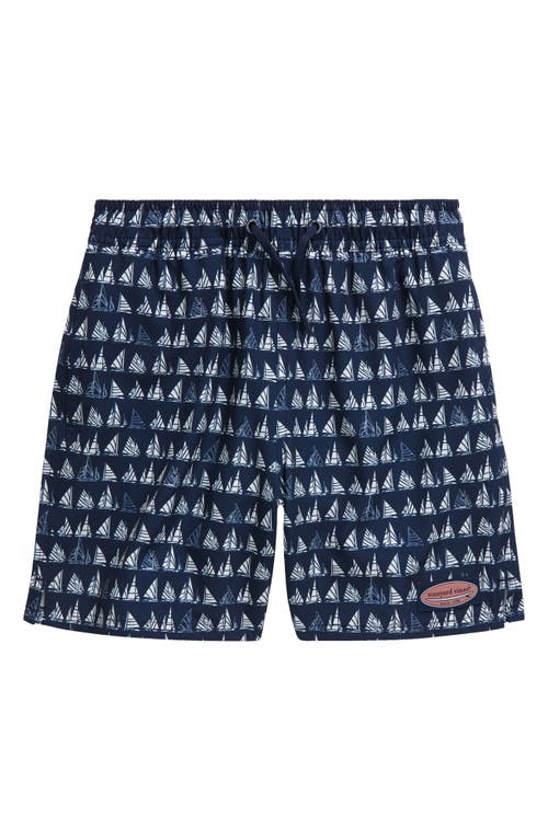 Vineyard Vines Kids' Chappy Beach Print Swim Trunks In Blue