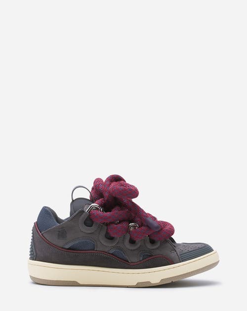 Lanvin Curb Sneakers In Leather With Snake Laces In Shark Grey