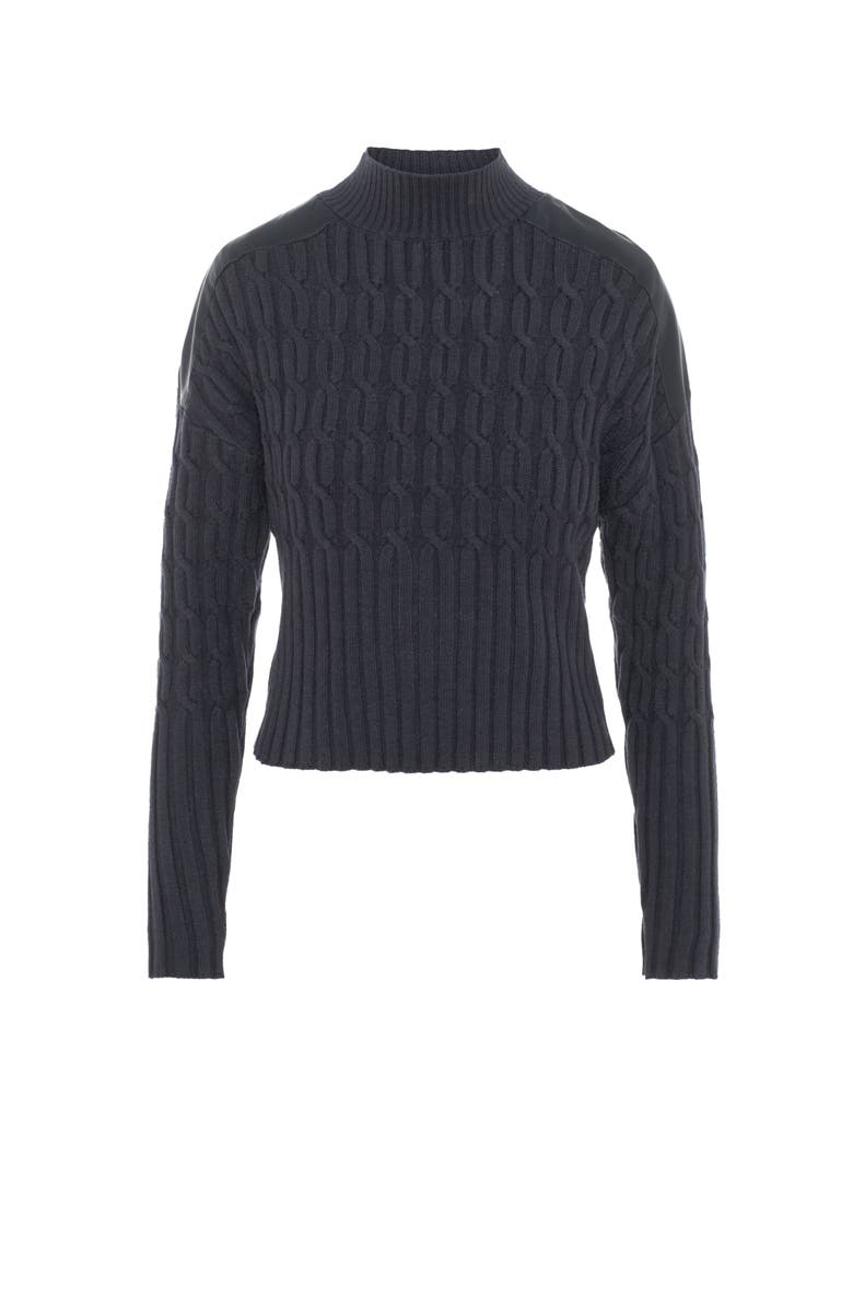 Versatile Dolman Cable Knit Leather Shoulder Sweater, Main, color, Charcoal