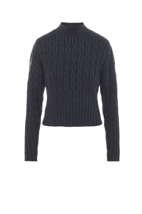 Dolman Cable Knit Leather Shoulder Sweater