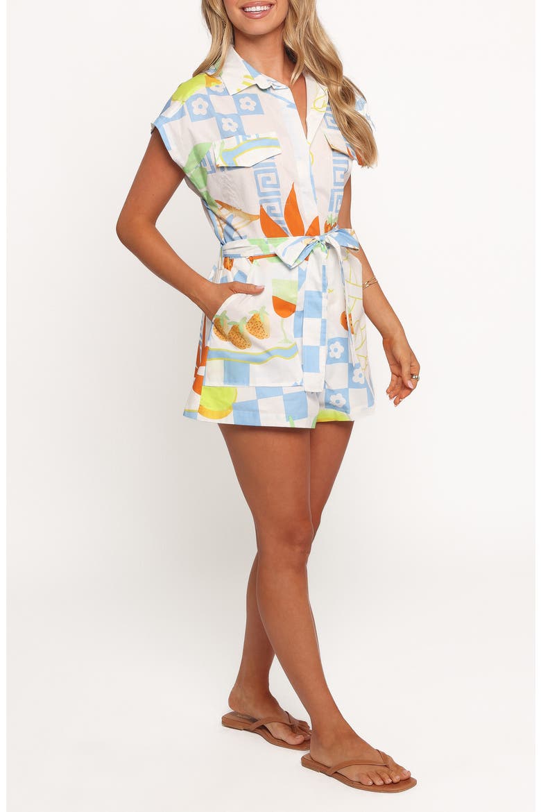 Georgina Tie Waist Cotton Romper, Alternate, color, WHITE MULTI