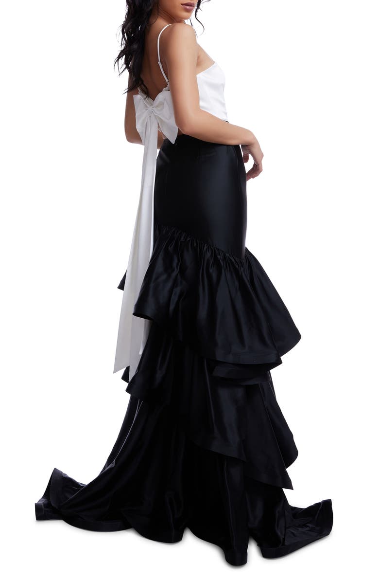 Dress the Population Clarice Tiered Ruffle Satin Gown, Alternate, color, Off White-Black
