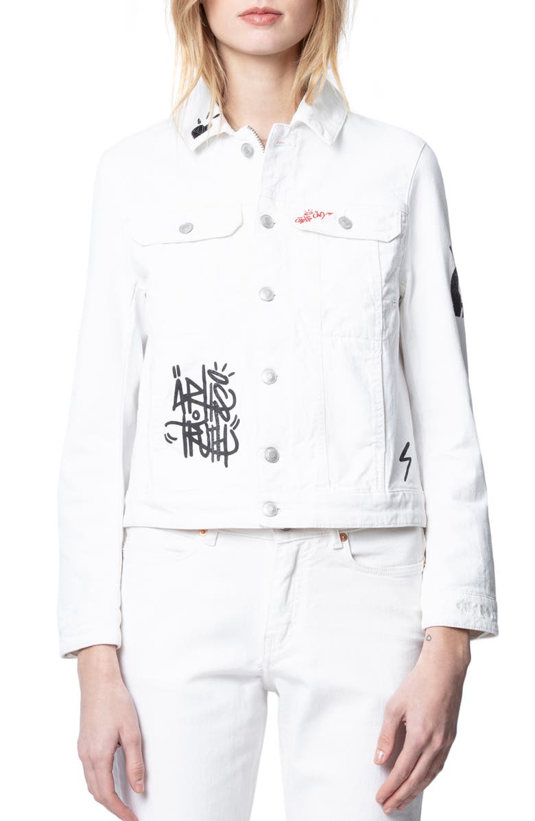 Zadig & Voltaire Kioky Graffiti Print Denim Jacket, Main, color, Judo