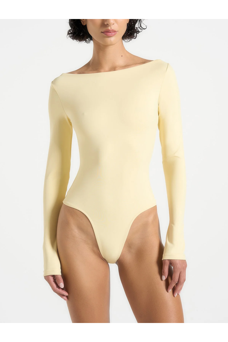 Eva Fitted Boat Neck Bodysuit, Alternate, color, Pale Yellow