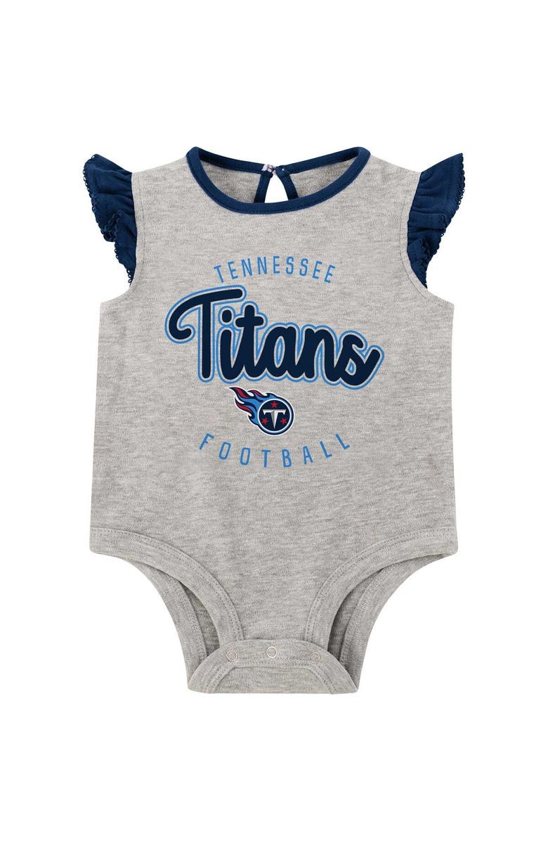 Outerstuff Newborn Heather Gray/Navy Tennessee Titans All Dolled Up Three-Piece Bodysuit, Skirt & Booties Set, Alternate, color, 