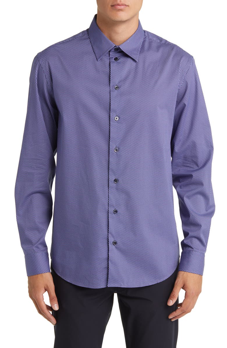 Emporio Armani Microdot Stretch Button-Up Shirt, Main, color, Purple