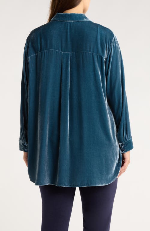Eileen Fisher Classic Collar Velvet Button-up Shirt In Blue